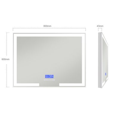 VOLLE Зеркало 80х60 см со светодиодной подсветкой, подогревом, часами, температурой и bluetooth (16-14-800)